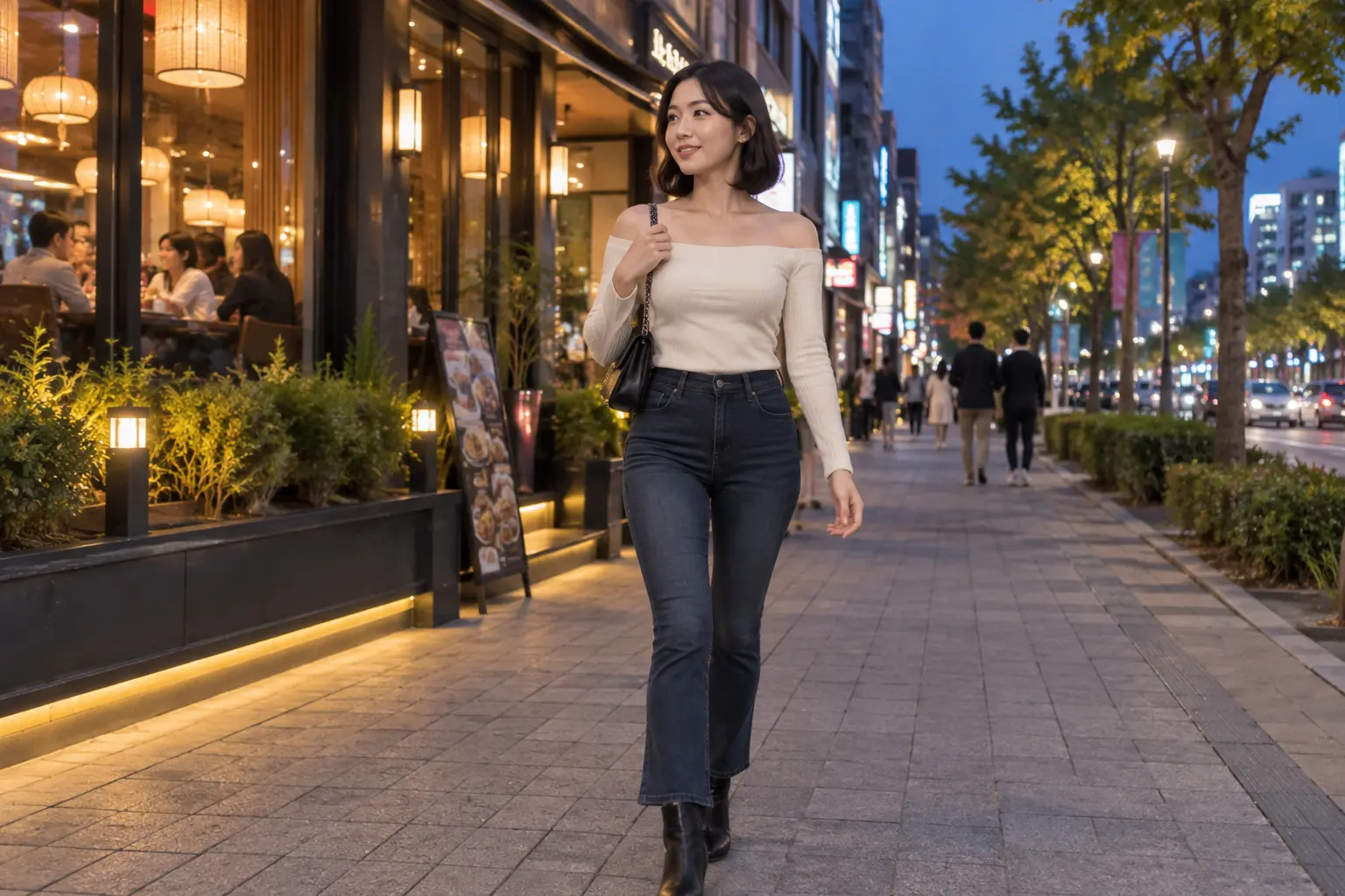 대전 유성 봉명동 거리에서 걷는 성인 여성