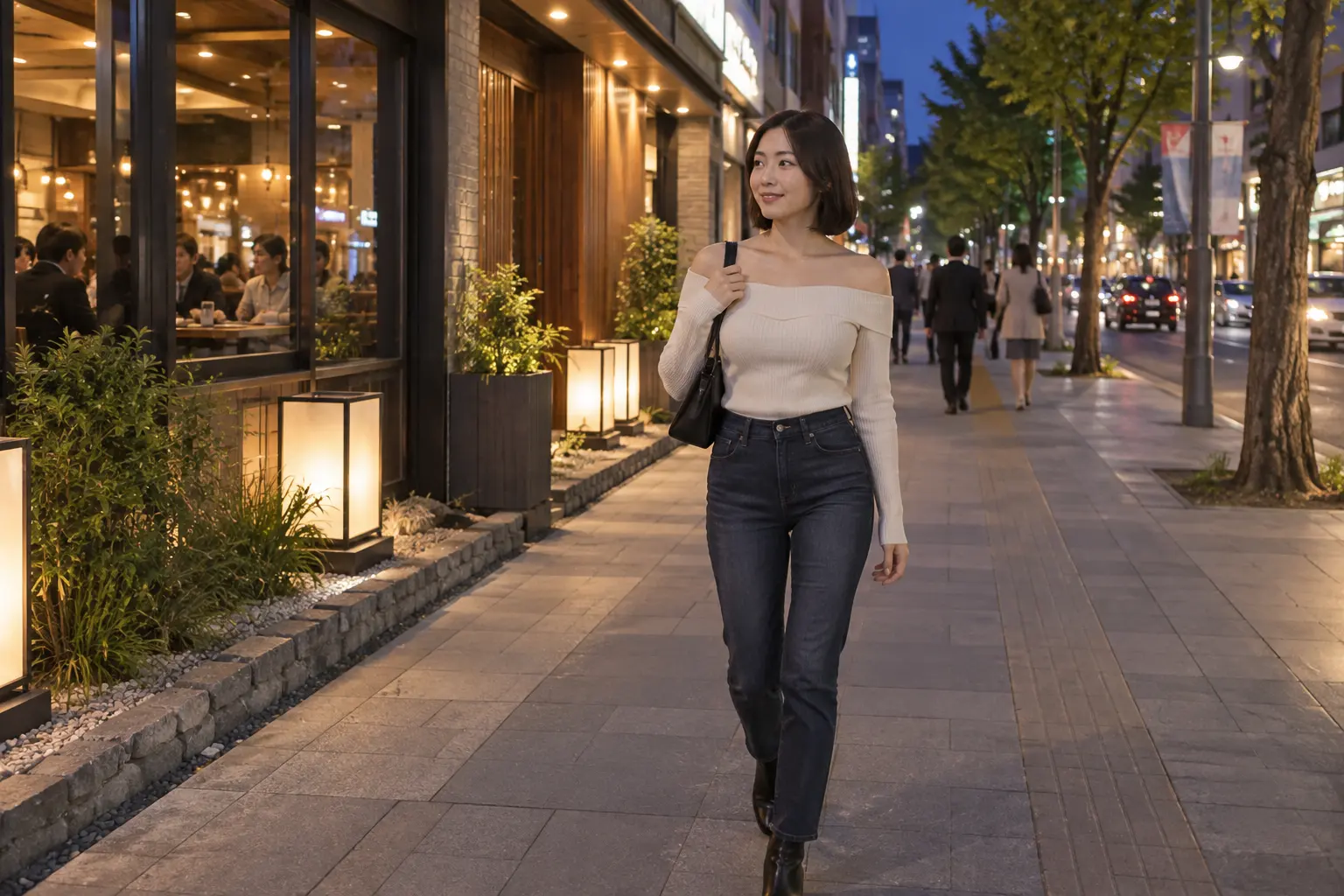 대전 유성 봉명동 거리에서 걷는 성인 여성